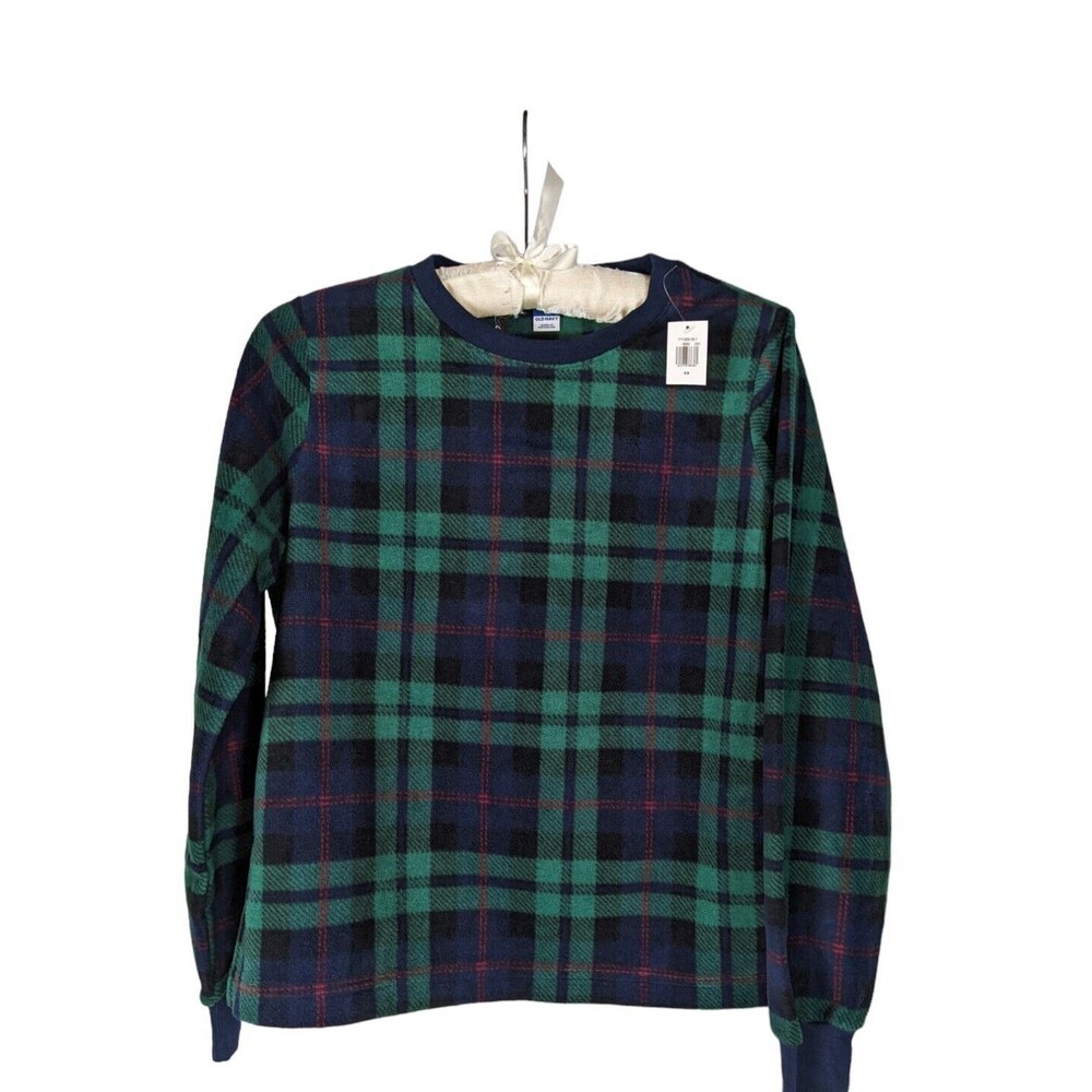 Old Navy NWT Green Blue Tartan Plaid Fleece Sleep Sweatshirt Pajama Top Size XS